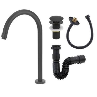 Imagem de Torneira Lav. Clean Preto Black+Flexível+Válvula Click+Sifão - Modelar