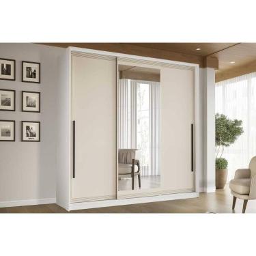 Imagem de Guarda Roupa Casal 3 Portas De Correr (1 C/ Espelho) E 4 Gavetas Valência Branco/creme - Politorno