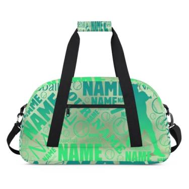 Imagem de Bolsa esportiva personalizada com nome de beisebol verde com nome, bolsa de dormir personalizada, bolsa de fim de semana, bolsa de treino para dança, balé, academia, ginástica, mala, viagem, presente