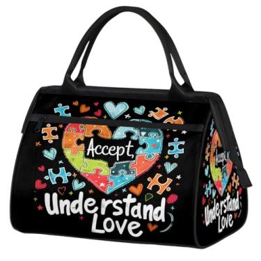 Imagem de Bolsa pequena para o fim de semana para mulheres e homens, com autismo, colorida, dobrável, para viagem, bolsa esportiva leve para academia, Cor: 17, 15.2*8.3*11.6 inch, Moderno