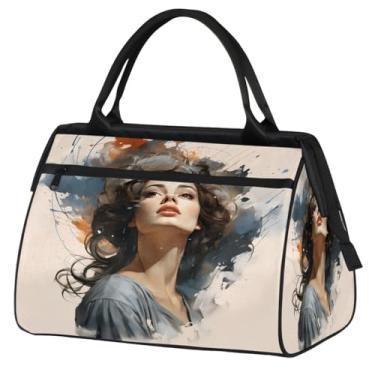 Imagem de Bolsa pequena para o fim de semana, feminina, masculina, floral, borboleta, retrô, colorida, dobrável, bolsa esportiva leve para academia, Cor: 50 cm, 15.2*8.3*11.6 inch, Moderno