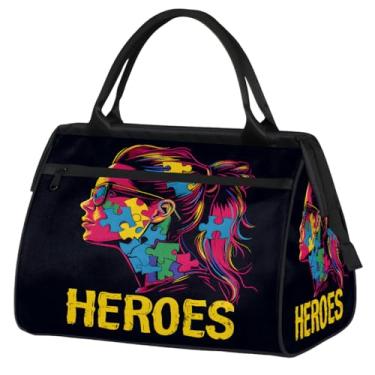 Imagem de Bolsa pequena para o fim de semana para mulheres e homens, com autismo, colorida, dobrável, para viagem, bolsa esportiva leve para academia, Cor: 1, 15.2*8.3*11.6 inch, Moderno