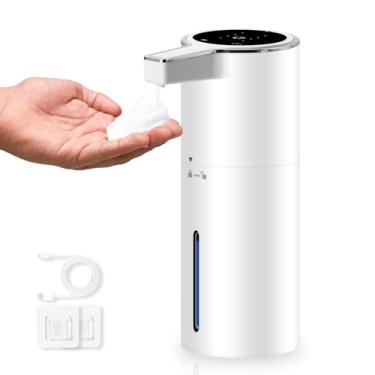 Imagem de PINENUTS Dispensador automático de sabão elétrico de 368 g, suporte na parede, sem toque, 4 engrenagens, ajustável, recarregável por USB, com sensor de movimento infravermelho para banheiro, cozinha