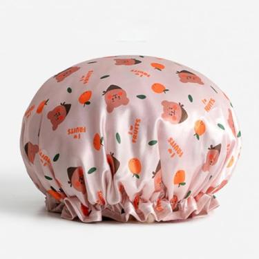 Imagem de Touca de banho de camada dupla impermeável impressa em cetim chapéu de cabelo adulto para banhos de xampu, toucas reutilizáveis, toucas de chuveiro
