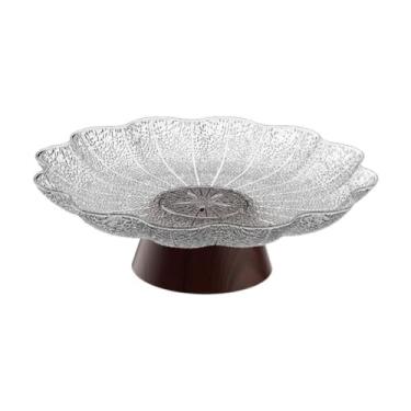 Imagem de Ｂｅｓｇａ Fruteira com Pé, Suporte para Lanches, Centro de Mesa Versátil e Moderno, Bandeja para Doces e Salgadinhos, Porta-Frutas para Aniversários Casamentos, Base de Madeira Cinza