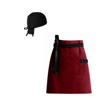 Imagem de Avental de Cintura Vinho e Bandana Preto Barista Chef Bistro