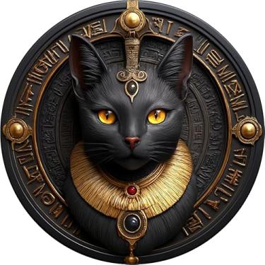 Imagem de Placa Decorativa Máscara Gato Egípcio Preto 20cm Diâmetro MDF 3mm Estilo Vintage Arte Egípcia para Parede (Redondo)