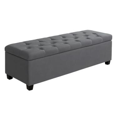 Imagem de Baú Estofado Articulado com Estrutura Reforçada - Sofá-Baú Organizador para Quarto e Sala - Pronto para Uso sem Montagem(Cinza,Solteiro 90m)