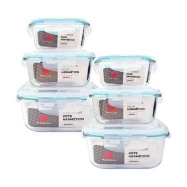 Imagem de Potes Herméticos de Vidro com Tampa 4 Travas | 320ml, 520ml e 800ml | Livre de BPA | Para Marmitas, Freezer, Micro-ondas e Forno, Kit 6 unidades