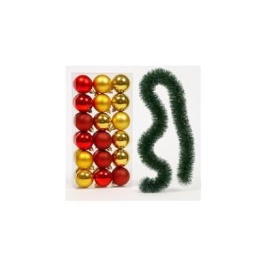 Imagem de Conjunto de 30 Bolas de Natal Texturizadas, Vermelho, Polipropileno, 6cm, Decoração Natalina, Kit com Diferentes Texturas e Tonalidades