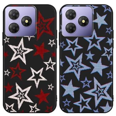 Imagem de Zrutru Pacote com 2 capas de telefone coloridas estrela para OSCAL Flat 2 16,7 cm, desenho fofo kawaii, design estético, capa protetora de TPU preto para meninas e mulheres