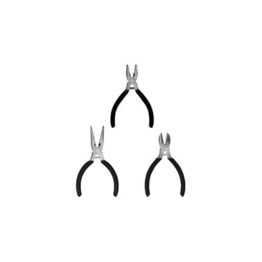 Imagem de Jogo de 3 Mini Alicates 4,5 Polegadas, Aço Carbono, Preto, Bico Meia Cana, Corte Diagonal e Universal, 200g