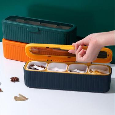 Imagem de Dispenser Porta Temperos 4 Divisorias Com Colher Medidora Verde RE269 