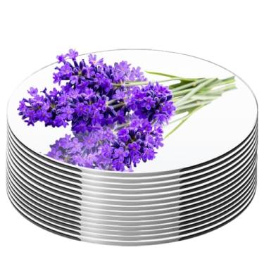 Imagem de Pacote com 9 peças centrais redondas espelhadas para decorações de mesas, centro de mesa de acrílico pequeno círculo de 15 cm, bandeja de espelho, placa de vela, peça central para mesa de casamento