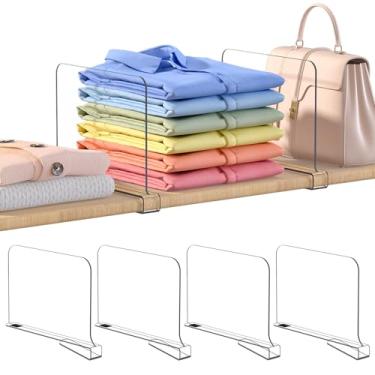 Imagem de OKPOW Divisórias de prateleira para organização de armários: 4 pacotes de 20 cm de altura x 30 cm de profundidade acrílico transparente resistente separadores para bolsa de roupas - fácil instalação