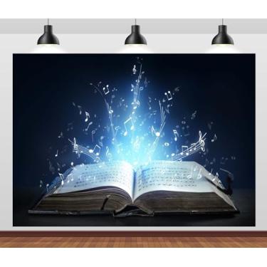 Imagem de CORFOTO 2,1 x 1,5 m livro antigo, notas musicais, fundo de música clássica, luz mágica, tema musical, decorações de festa, banner, decoração de casa, YouTube, fotografia, estúdio, adereços