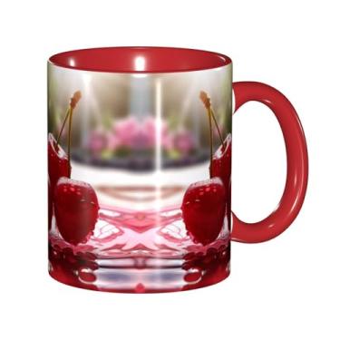Imagem de Zeraoke Canecas de café criativas com impressão de cerejas vermelhas, personalizadas, presente para a família, tamanho de 325 ml, unissex