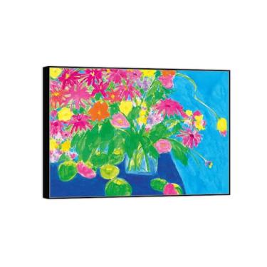 Imagem de Pintura de arte de parede de flores - Imagem de decoração vintage - Bela natureza morta - Impressões em tela de moldura preta para sala de estar 70 x 100 cm 27 x 39 pol