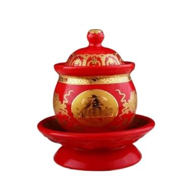 Imagem de FENNYYAR Copo de abastecimento de água de cerâmica Buddha Hall Guanyin, 11 cm 4,3 polegadas, Deus da Riqueza, oferecendo copo de Buda