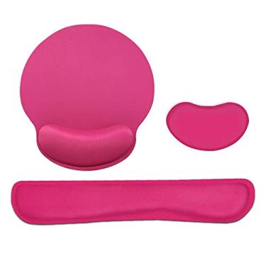 Imagem de Snsowed Descanso de Pulso Ergonômico de Espuma de Memória para Teclado e Mouse Conjunto de Mouse Pad Com Tecido Base de Borracha Antiderrapante Rosa Vermelho (Rosa vermelha)