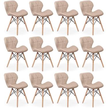 Imagem de Kit 12 Cadeiras De Jantar Charles Eames Slim Wood Estofada - Nude
