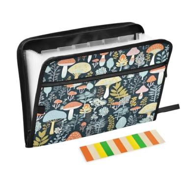 Imagem de Wassud Pasta organizadora de arquivos de papel A4 de acordeão de cogumelos, pasta organizadora de documentos, com etiquetas, pasta de arquivos expansível, 13 bolsos