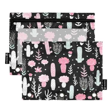 Imagem de Wassud Pacote com 2 pastas de fichário com estampa de cacto fofo com 3 furos, pasta organizadora de arquivos para casa, escritório