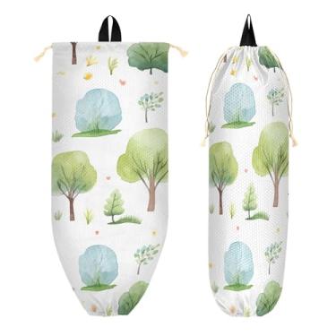 Imagem de xigua Suporte de parede para saco plástico de árvore verde com cordão 1 pacote, organizador de sacolas de supermercado reutilizável para bolsas, meias, roupas íntimas e gravatas