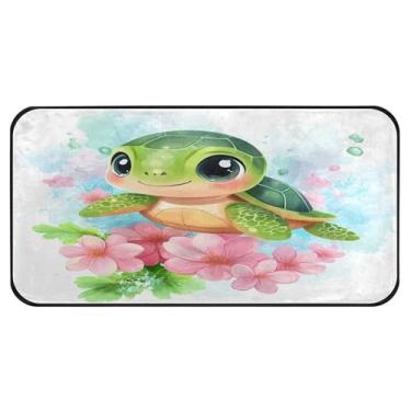 Imagem de Burbuja Tapete de cozinha de tartaruga de desenho animado 51 x 99 cm, tapete lavável antiderrapante com suporte de borracha, tapete para cozinha, sala de estar, banheiro, decoração de casa