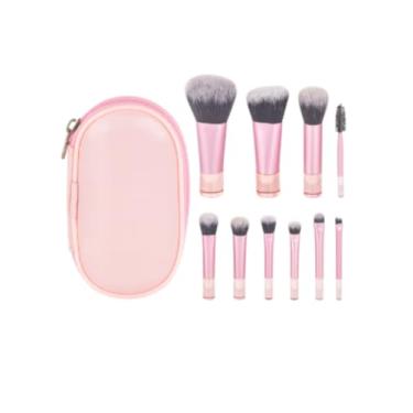 Imagem de Conjunto Portátil de 10 Pincéis Maquiagem para Base Blush Sombra Olhos - Kit Completo Cosméticos com Estojo Leve Fácil Usar Preciso Cerdas Ultra Macia