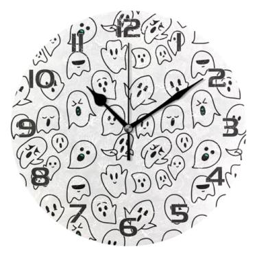 Imagem de YETTASBIN Relógio de parede fantasma de Halloween, silencioso, sem tique-taque, operado por bateria, relógio redondo decorativo criativo para cozinha, sala de estar, banheiro, decoração de escritório