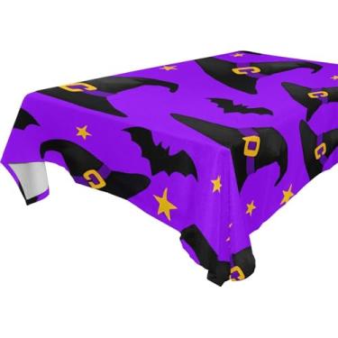 Imagem de Burbuja Toalha de mesa preta de chapéus de bruxa, toalha de mesa retangular, anti-rugas, grossa para decoração de jantar, cozinha, festa, 137 x 183 cm
