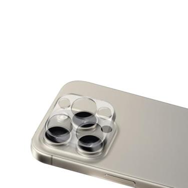 Imagem de Pacote com 1 protetor de lente de câmera para iPhone 15 Pro e iPhone 15 Pro Max, vidro temperado, dureza 9H, ultra HD, antiarranhões, fácil de instalar, compatível com capas [não afeta fotos noturnas]