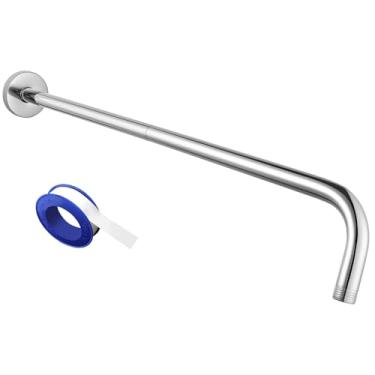 Imagem de Voolan Braço de chuveiro com flange e fita de teflon, braço de extensão para chuveiro fixo de banheiro, aço inoxidável sólido, montado na parede (50 cm, cromado)