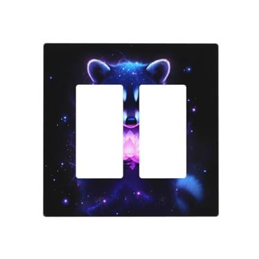 Imagem de Indokyeyqaz Placa decorativa decorativa para interruptor de luz de lótus rosa guaxinim, 2 placas de interruptor e capas de tomada 11,7 x 11,4 cm para quarto, banheiro, cozinha, decoração de casa