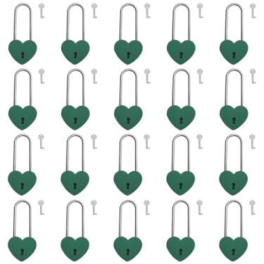 Imagem de VeYocilk Cadeado Love Lock Coração 20 peças Matte Green Wish Lock Love Heart Cadeado Afiado com Chave para Ponte Casamento Aniversário Presente de Viagem (com Chave)