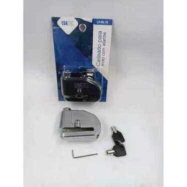 Imagem de Trava Cadeado com Alarme Sonoro 110db, Freio a Disco, Metal, Preto e Prata, 7mm, Sensor de Movimento, para Moto e Bike