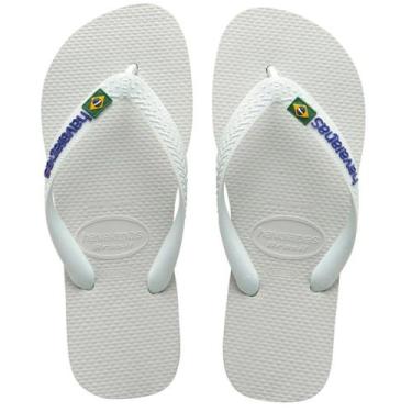 Imagem de Chinelo Unissex Brasil Logo Azul Havainas - Branco - Havaianas, 35