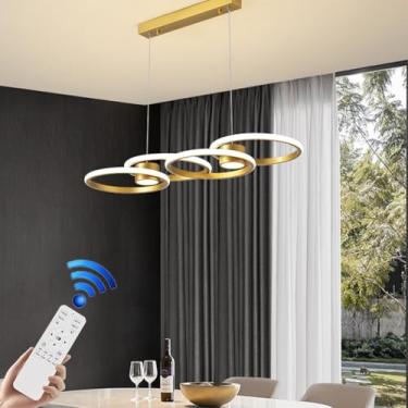 Imagem de Luminária pendente LED moderna de alumínio para teto, com altura ajustável, 80W, estilo lustre, para restaurante, mesa ou sala de estar, com dimmer. Ideal para sala de estar e ilha de cozinh