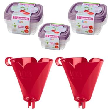 Imagem de Kit com 2 Suporte de Filtro de Café Vermelho 103 + 3 Conj. c/ 3 Potes Plásticos Herméticos 530ml