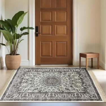 Imagem de 1 Tapete Entrada Porta Hall Grande Belga Es Cl 100 x 140 Vr (D10Cla Bege Branco Amarelo - Classico Medalhão Floral)