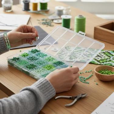 Imagem de Conjunto de 1600 contas de vidro para fabricação de joias, 15 grades DIY sortidas de contas coloridas para artesanato, miçangas e acessórios