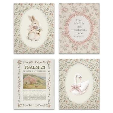 Imagem de ZNGFON Conjunto de 4 impressões de arte de parede educativas cristãs para crianças, presentes para crianças, decoração de sala de aula de catecismo 20 x 25 sem moldura, versículo bíblico infantil