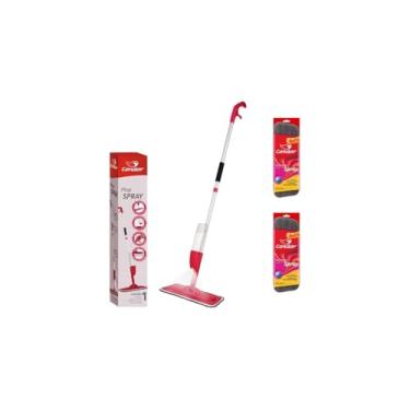 Imagem de Esfregão Mop Retrátil com Cabo Ajustável, 2 Refis Inclusos, Cinza e Verde, 134cm, Plástico e Poliéster, para Cerâmica e Azulejos