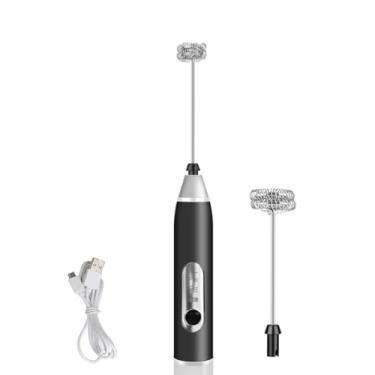 Imagem de Mixer portátil recarregável com dois batedores, três velocidades e design compacto para bebidas e preparos rápidos (Preto)