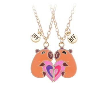Imagem de LittleFathand Colares de coração amizade BFF para 2 colares de casal combinando desenho animado fofo capivara colar com pingente para mulheres e homens melhores amigos joias presente, Zinco, Sem Pedra