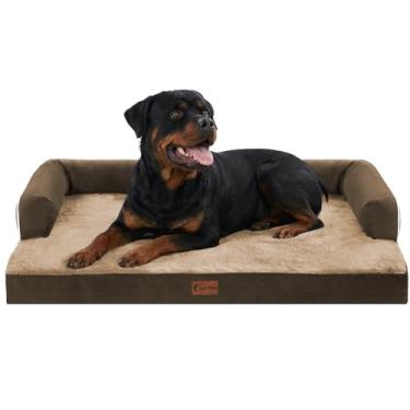Imagem de Casa Paw Camas ortopédicas para cães extragrande, à prova d'água, espuma para ovos, GG, com laterais 122 x 76 cm, sofá-camas para cães grandes com capa lavável removível e fundo antiderrapante, marrom