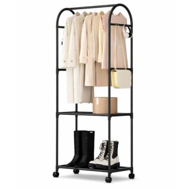 Imagem de Arara de Roupas Multiuso com Rodinhas 59x30x165cm Organizador Portátil em Polipropileno, Leve, Resistente e Fácil de Montar Preto 0009