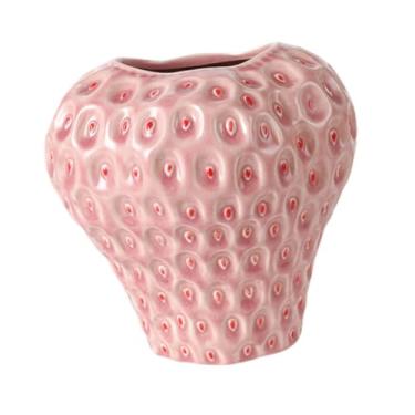 Imagem de Ioensy Vaso de cerâmica em formato de morango, ideal para arranjos de mesa, plantas e outras ocasiões. Perfeito para presentear em inaugurações de casa, Pink M