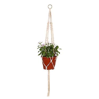 Imagem de Macramé Suporte para Planta Corda de Algodão 4 Pernas Cesto Suspenso Indoor Vasos Flores